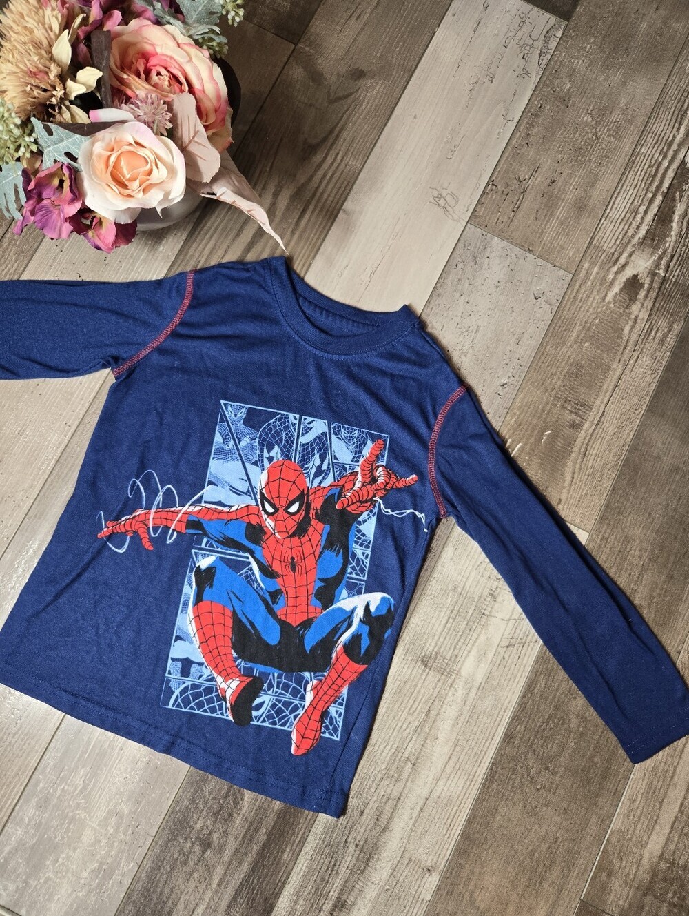Marvel Spider-Man Navy Blue Long-Sleeve Kids PJ Pajama Lounge Shirt Size 6/7